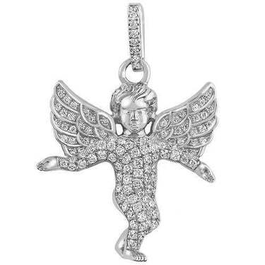 White 14K White Solid Gold Diamond Angel Pendant 1.00 Ctw